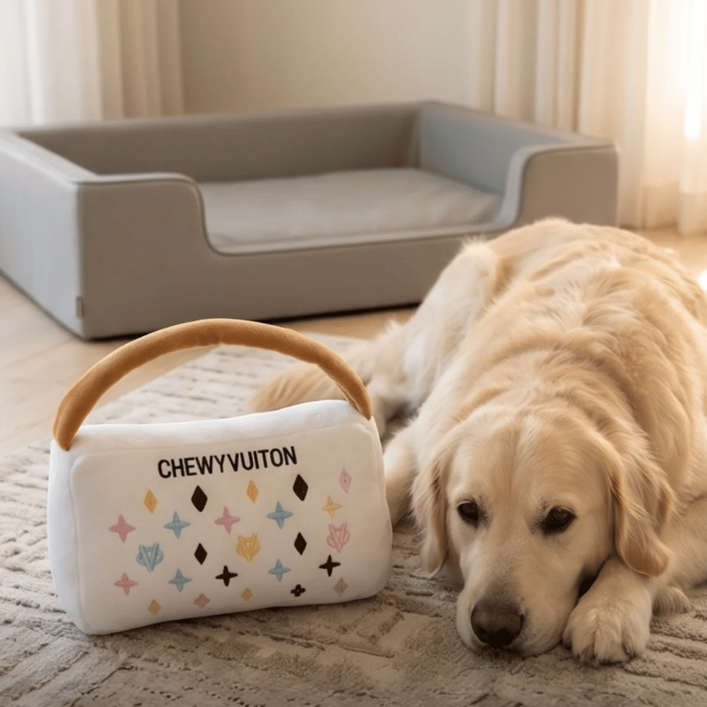 Chewy Vuiton White Handbag Dog Toy