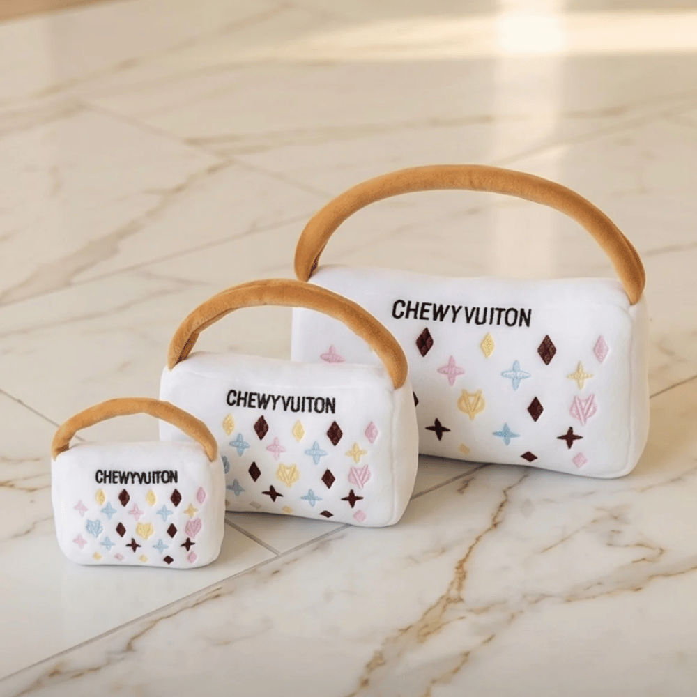 Chewy Vuiton White Handbag Dog Toy