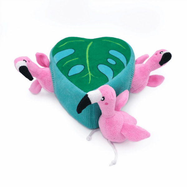 Zippy Burrow - Flamingos In Monstera Leaf