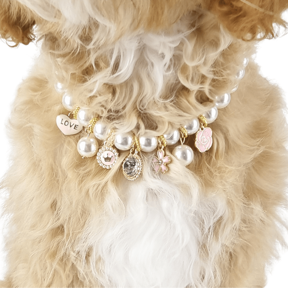 Audrey Pearl Dog Necklace - Pink - Dog Necklaces from . at DoggyTopia