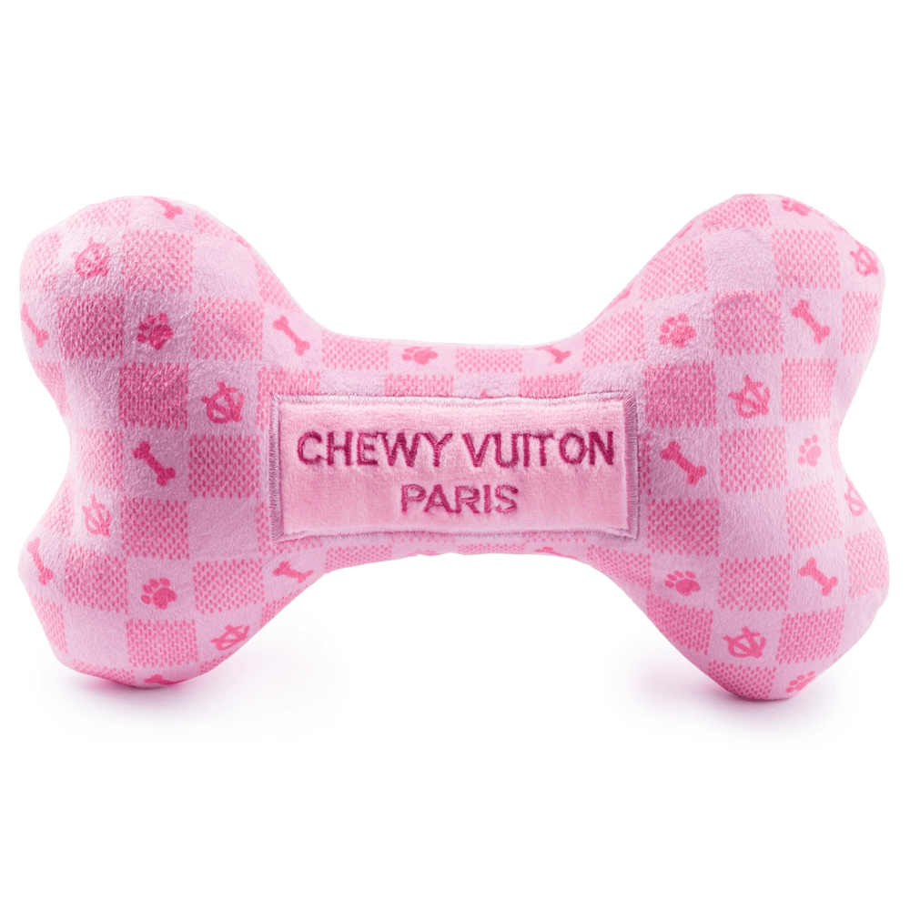 Checker Chewy Vuiton Dog Bone Toy - Pink - Designer Toys from Haute Diggity Dog at DoggyTopia