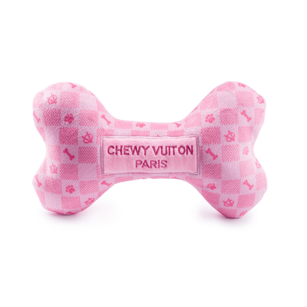 Checker Chewy Vuiton Dog Bone Toy - Pink - Designer Toys from Haute Diggity Dog at DoggyTopia