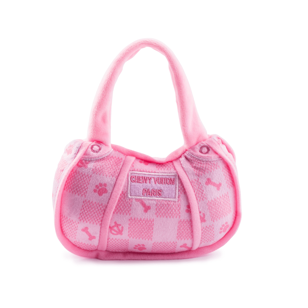 Checker Chewy Vuiton Handbag Dog Toy - Pink - Designer Toys from Haute Diggity Dog at DoggyTopia