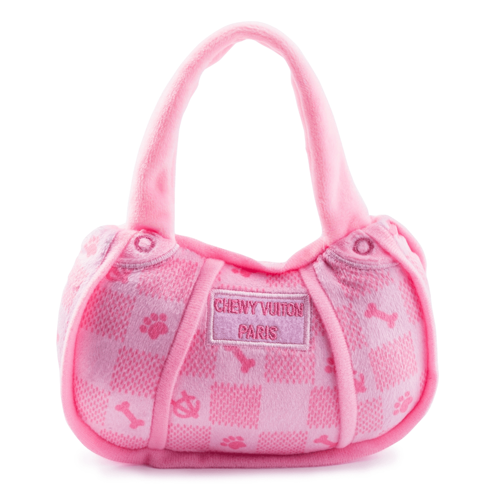 Checker Chewy Vuiton Handbag Dog Toy - Pink - Designer Toys from Haute Diggity Dog at DoggyTopia