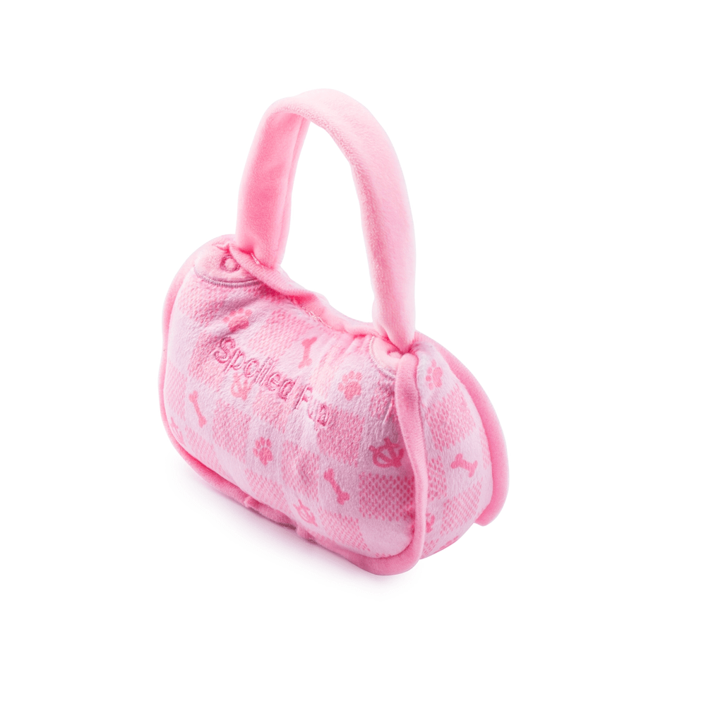 Checker Chewy Vuiton Handbag Dog Toy - Pink - Designer Toys from Haute Diggity Dog at DoggyTopia