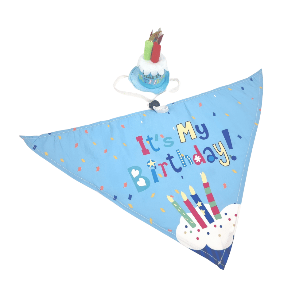 Happy Birthday Cake Hat & Bandana Set - Blue - Dog Party Hats from . at DoggyTopia
