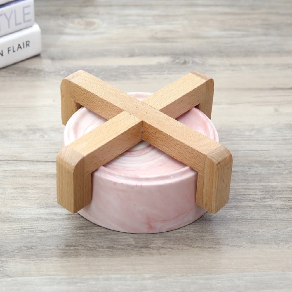 Marble Ceramic Bowl with Bamboo Stand - Bowls from . at DoggyTopia