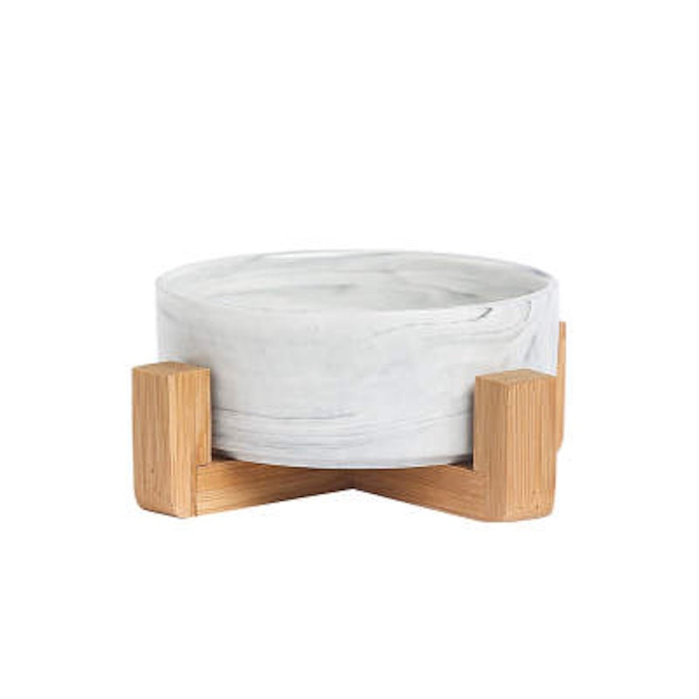Marble Ceramic Bowl with Bamboo Stand - Bowls from . at DoggyTopia