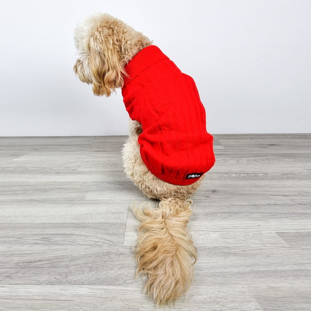 Cable Knit Jumper - Ruby - Knit Jumpers from Sale at DoggyTopia