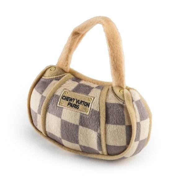 Chewy Vuiton Checker Handbag Dog Toy - Designer Toys from Haute Diggity Dog at DoggyTopia