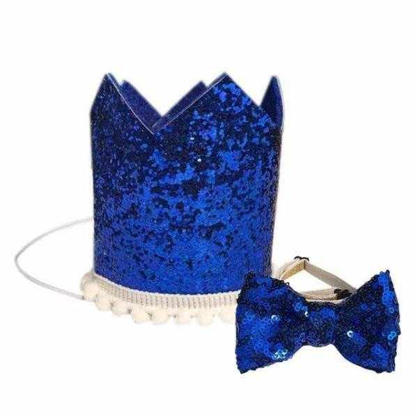 Dog Birthday Crown & Bow Tie Collar - Blue, Custom Age - Dog Party Hats from . at DoggyTopia