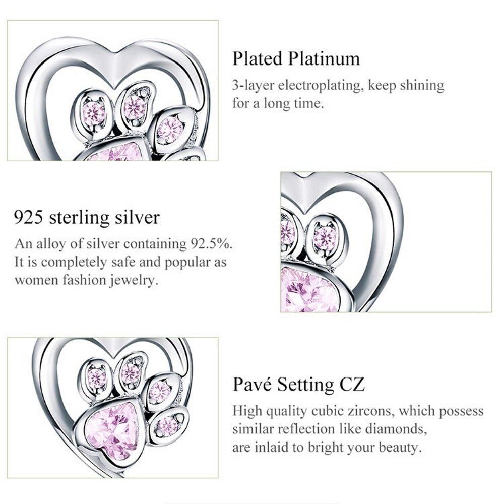 Love Heart Paw Sterling Silver Stud Earrings - Pink - Earrings from . at DoggyTopia