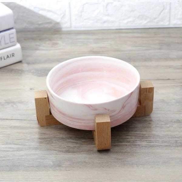 Marble Ceramic Bowl with Bamboo Stand - Bowls from . at DoggyTopia