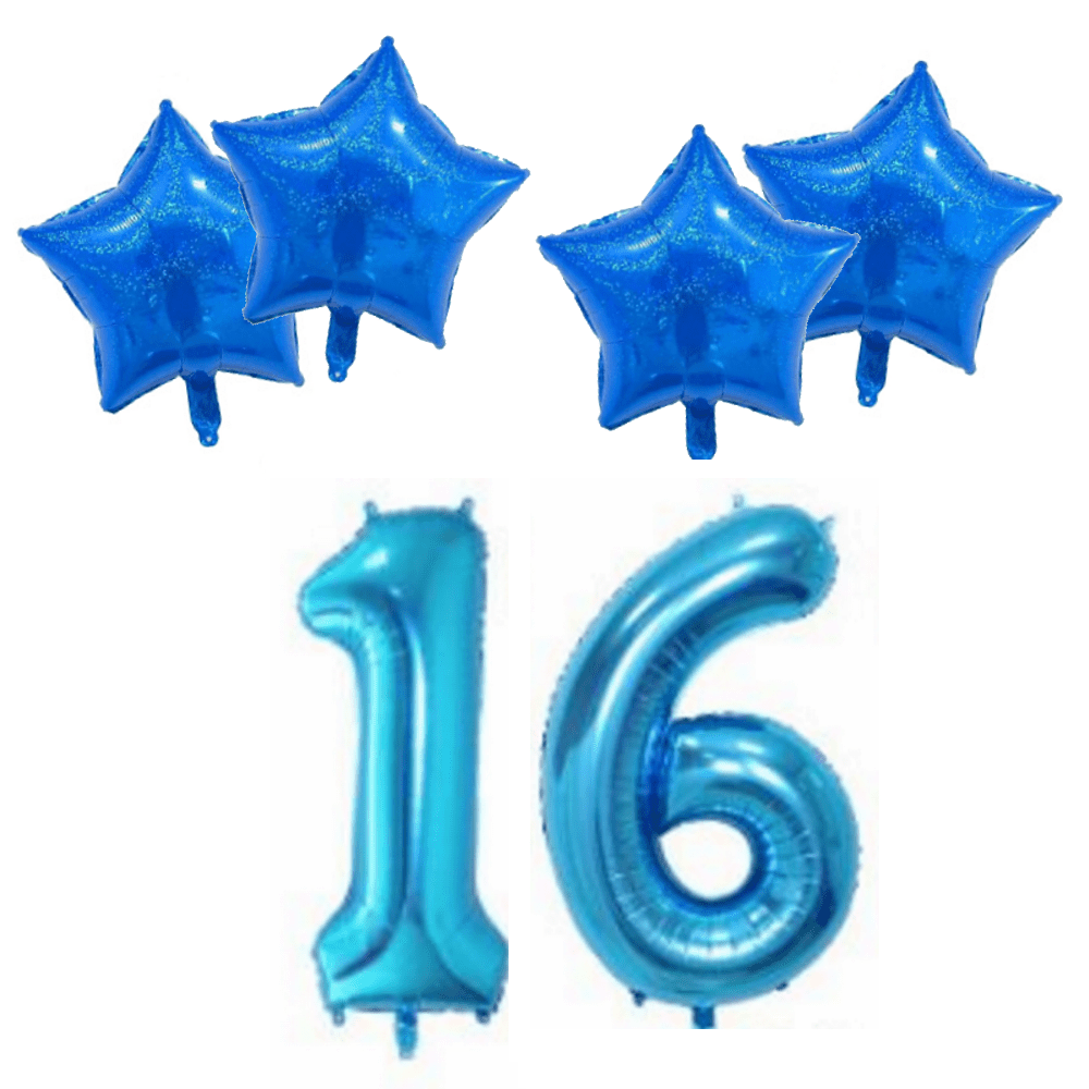 Number & Star Foil Balloon Set - Blue - Party Balloons from . at DoggyTopia