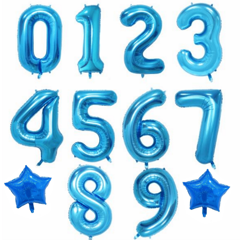 Number & Star Foil Balloon Set - Blue - Party Balloons from . at DoggyTopia