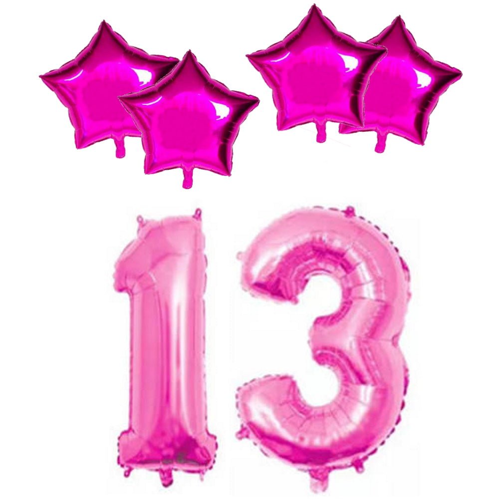 Number & Star Foil Balloons - Pink - Party Balloons from . at DoggyTopia