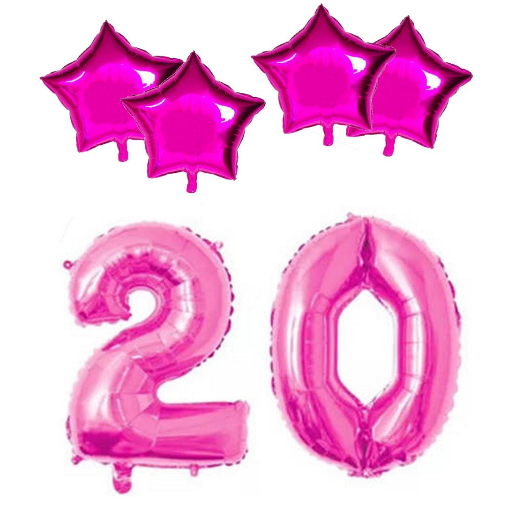 Number & Star Foil Balloons - Pink - Party Balloons from . at DoggyTopia