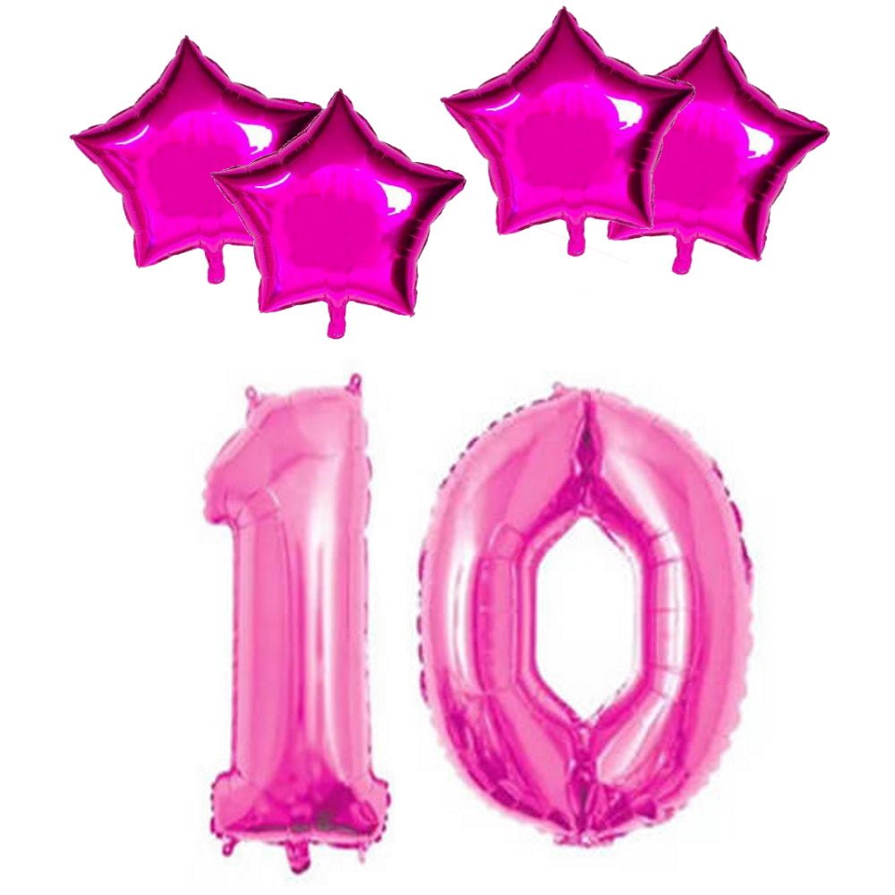 Number & Star Foil Balloons - Pink - Party Balloons from . at DoggyTopia