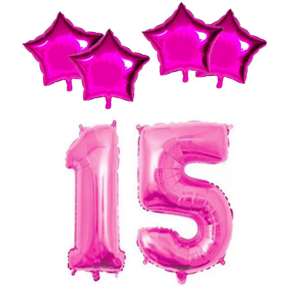 Number & Star Foil Balloons - Pink - Party Balloons from . at DoggyTopia