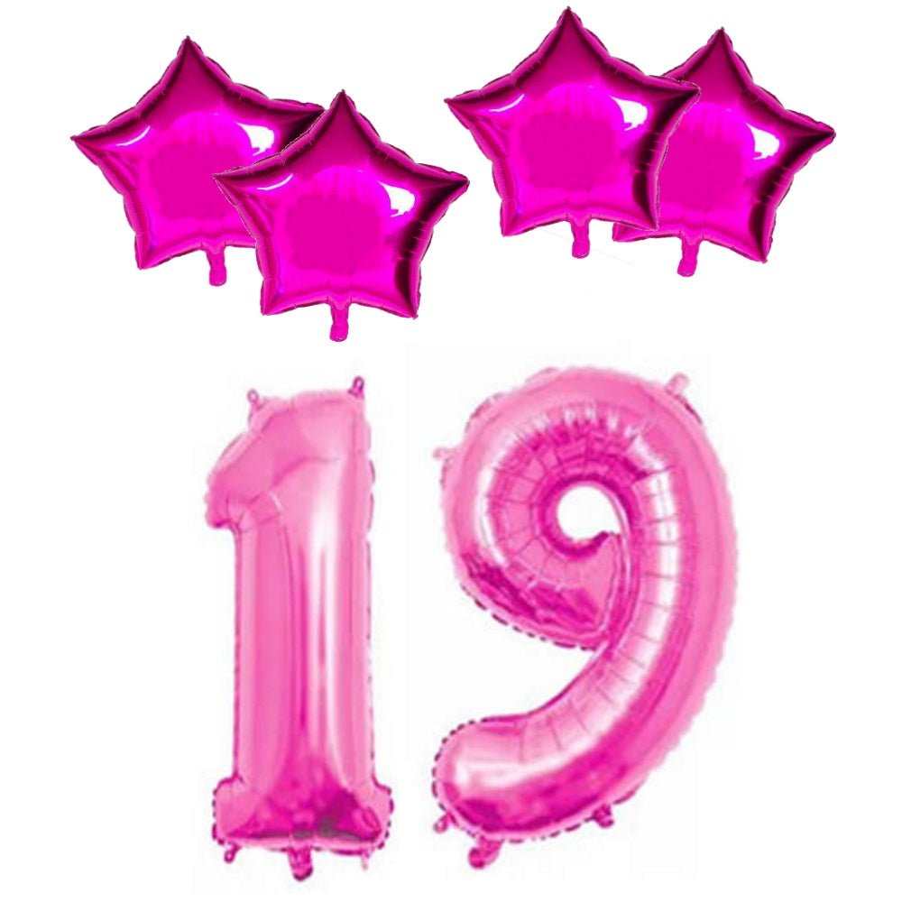 Number & Star Foil Balloons - Pink - Party Balloons from . at DoggyTopia