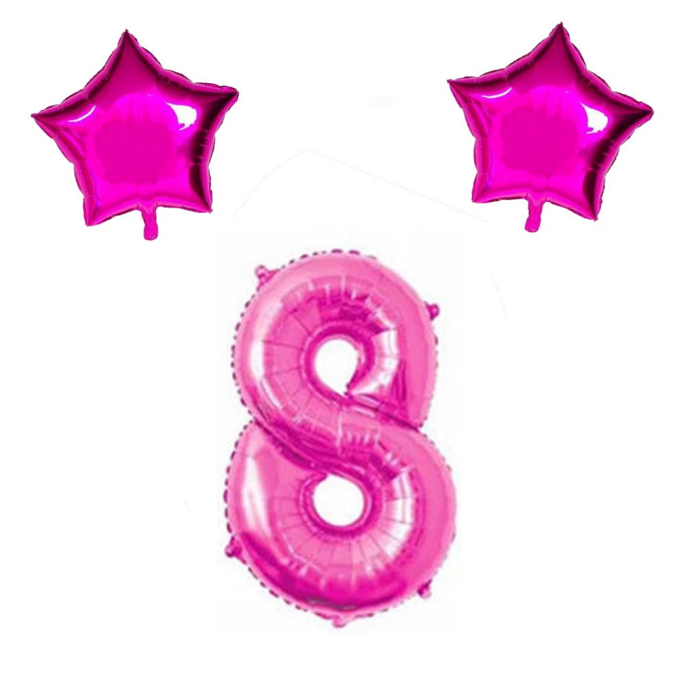 Number & Star Foil Balloons - Pink - Party Balloons from . at DoggyTopia