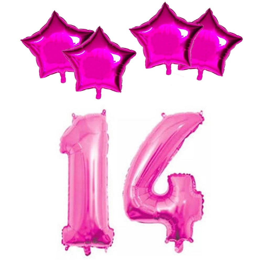 Number & Star Foil Balloons - Pink - Party Balloons from . at DoggyTopia