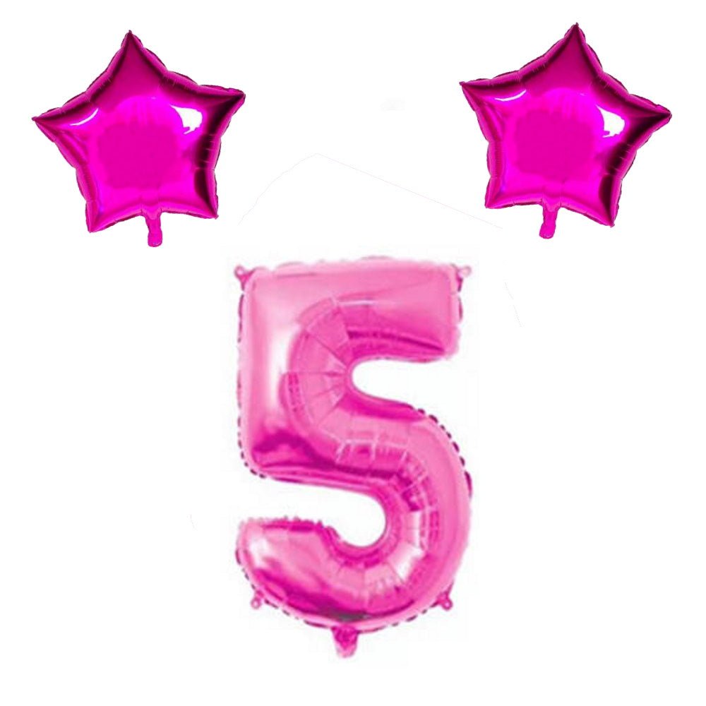 Number & Star Foil Balloons - Pink - Party Balloons from . at DoggyTopia