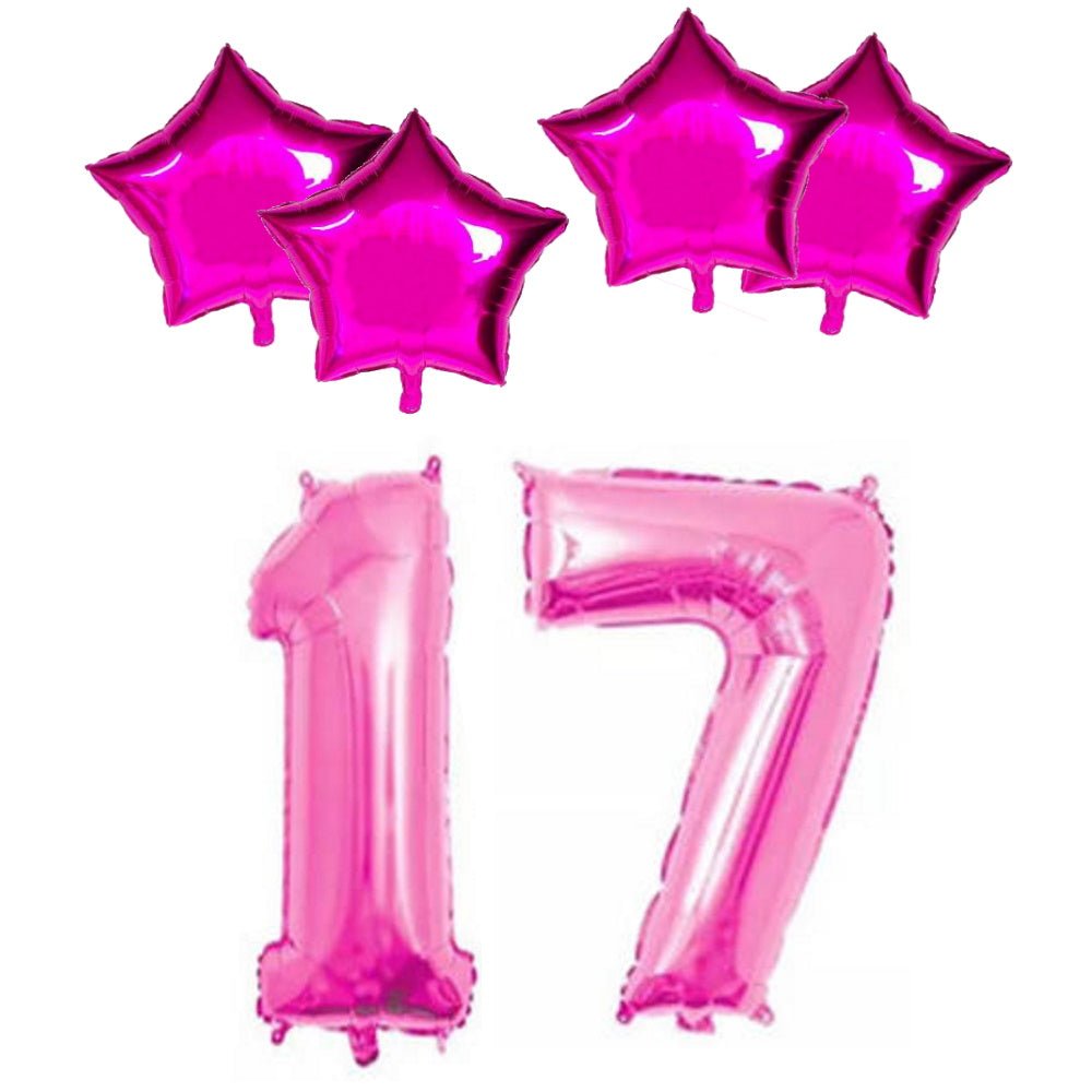 Number & Star Foil Balloons - Pink - Party Balloons from . at DoggyTopia