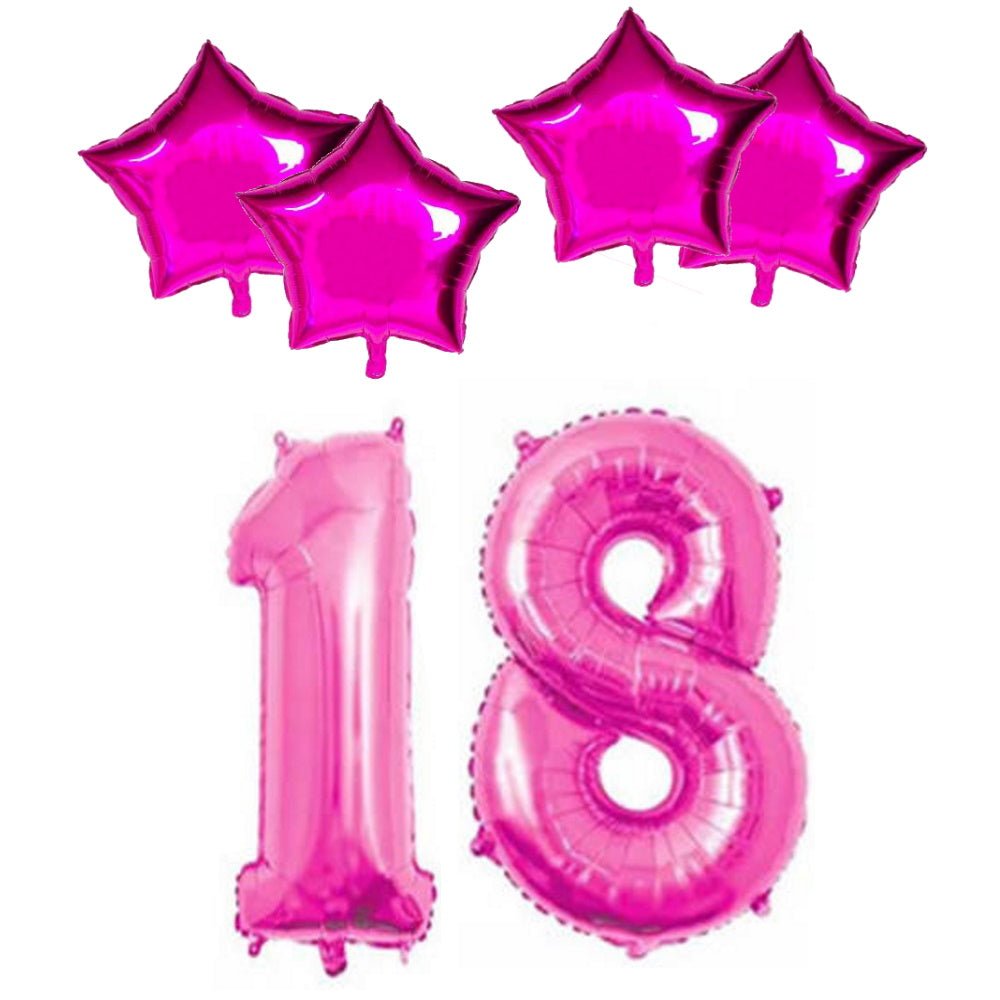 Number & Star Foil Balloons - Pink - Party Balloons from . at DoggyTopia