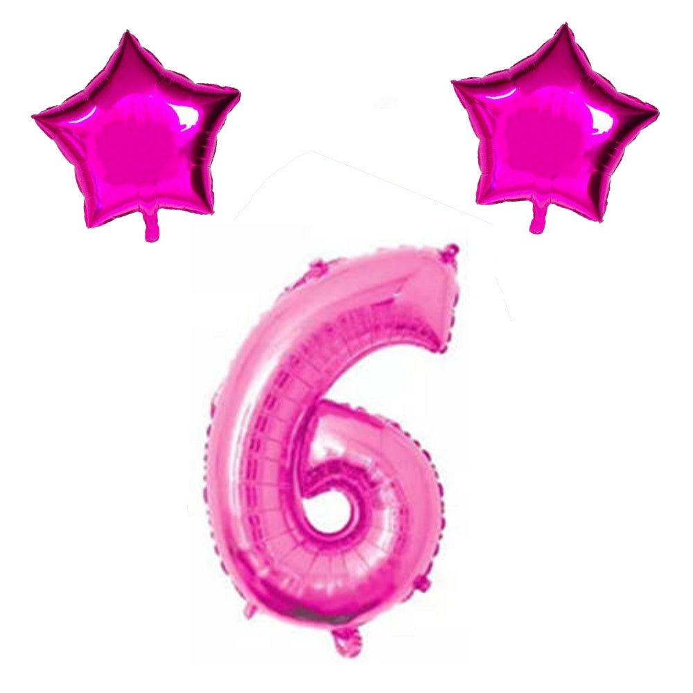 Number & Star Foil Balloons - Pink - Party Balloons from . at DoggyTopia