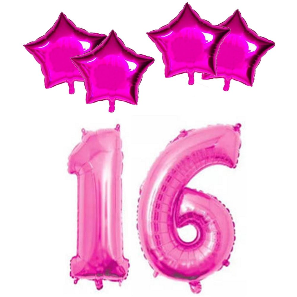 Number & Star Foil Balloons - Pink - Party Balloons from . at DoggyTopia