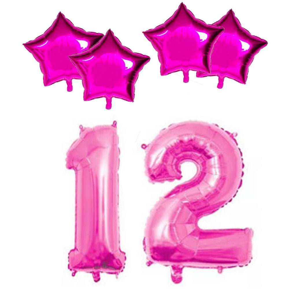 Number & Star Foil Balloons - Pink - Party Balloons from . at DoggyTopia