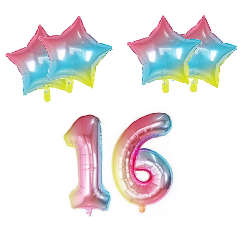 Number & Star Foil Balloons - Rainbow - Party Balloons from . at DoggyTopia
