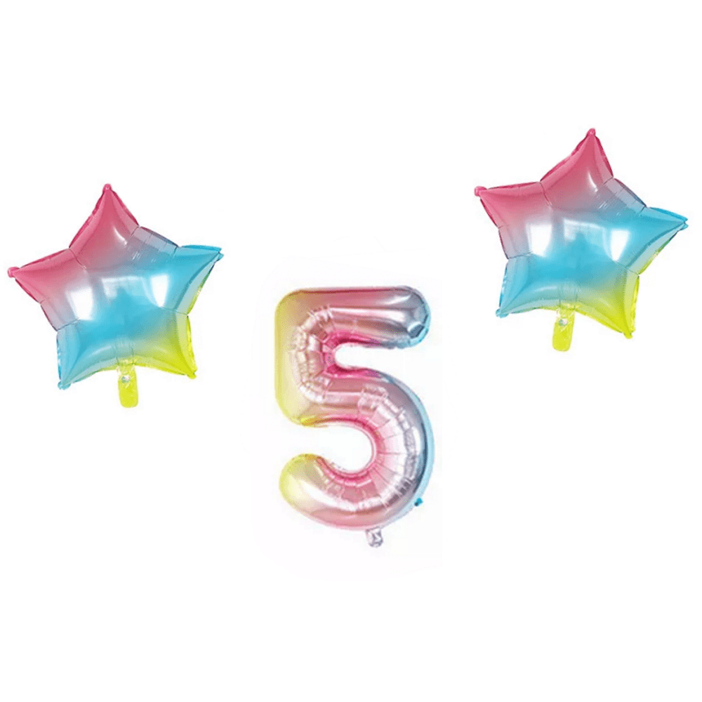 Number & Star Foil Balloons - Rainbow - Party Balloons from . at DoggyTopia