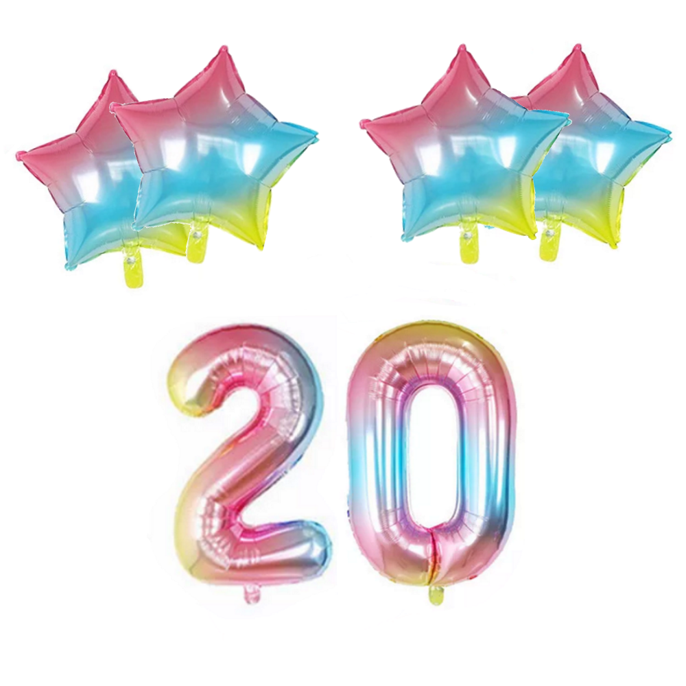 Number & Star Foil Balloons - Rainbow - Party Balloons from . at DoggyTopia
