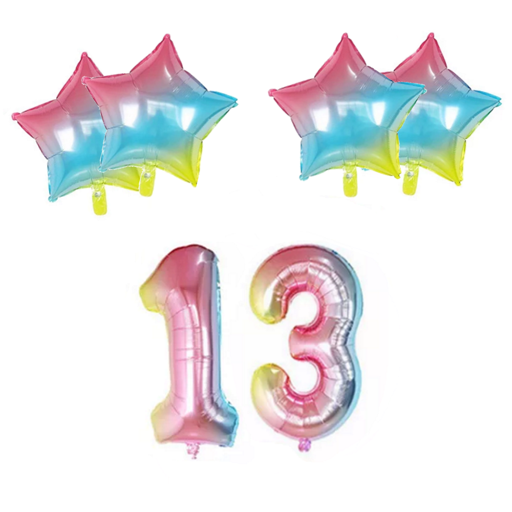 Number & Star Foil Balloons - Rainbow - Party Balloons from . at DoggyTopia