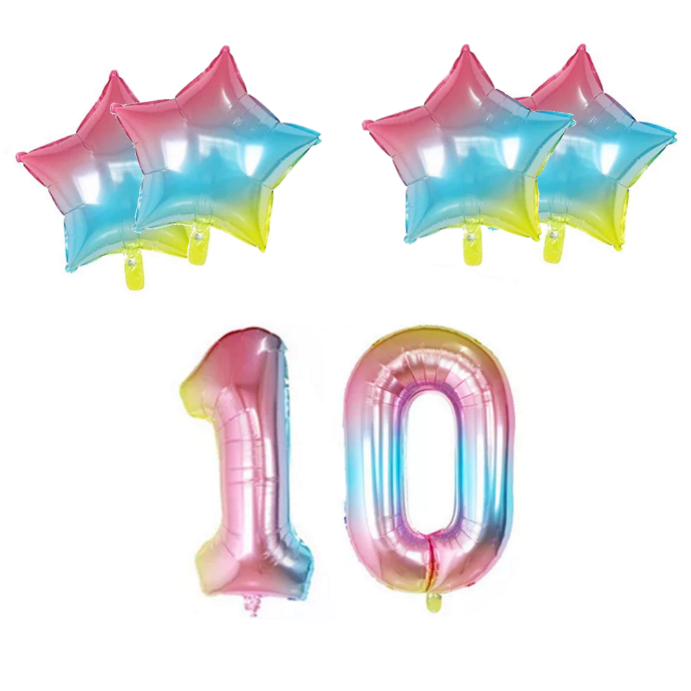 Number & Star Foil Balloons - Rainbow - Party Balloons from . at DoggyTopia