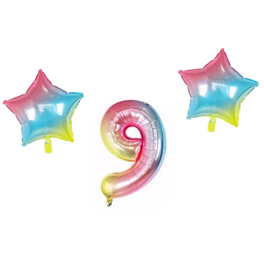 Number & Star Foil Balloons - Rainbow - Party Balloons from . at DoggyTopia