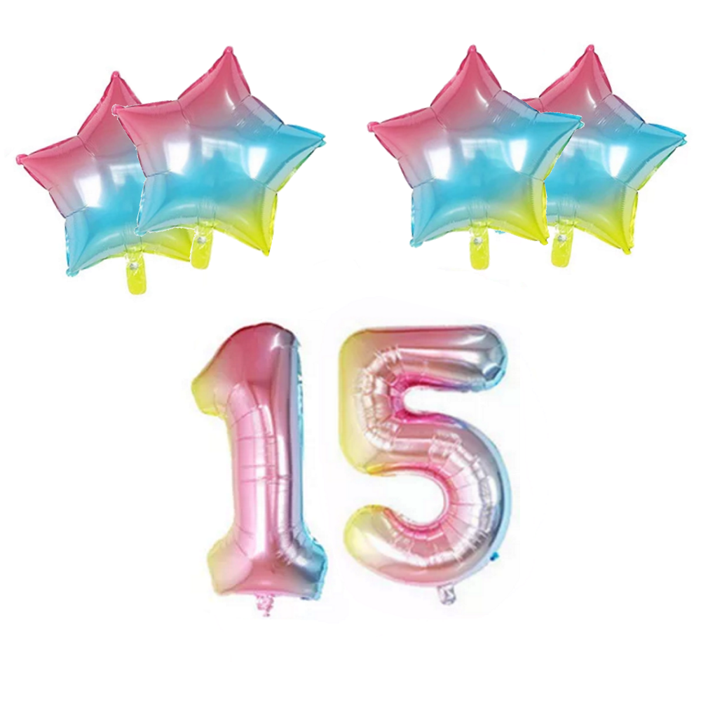 Number & Star Foil Balloons - Rainbow - Party Balloons from . at DoggyTopia