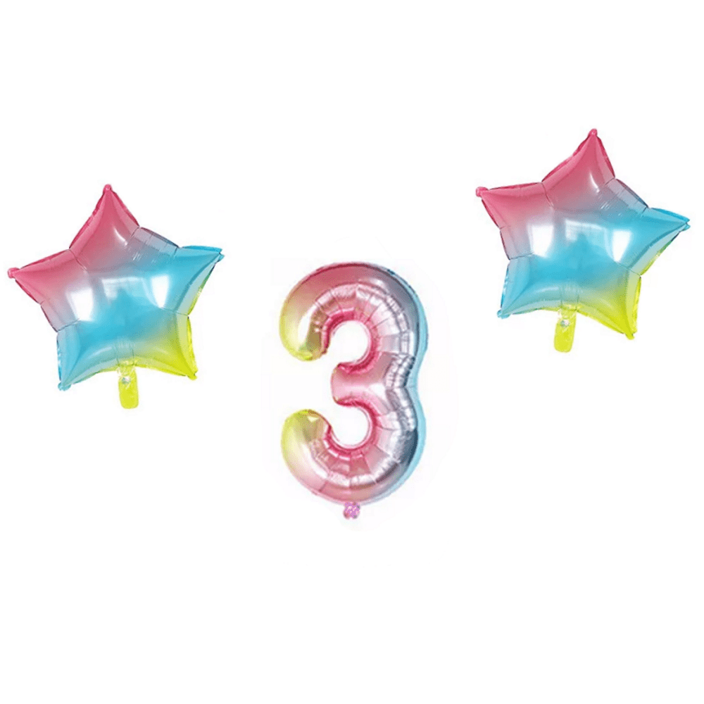 Number & Star Foil Balloons - Rainbow - Party Balloons from . at DoggyTopia