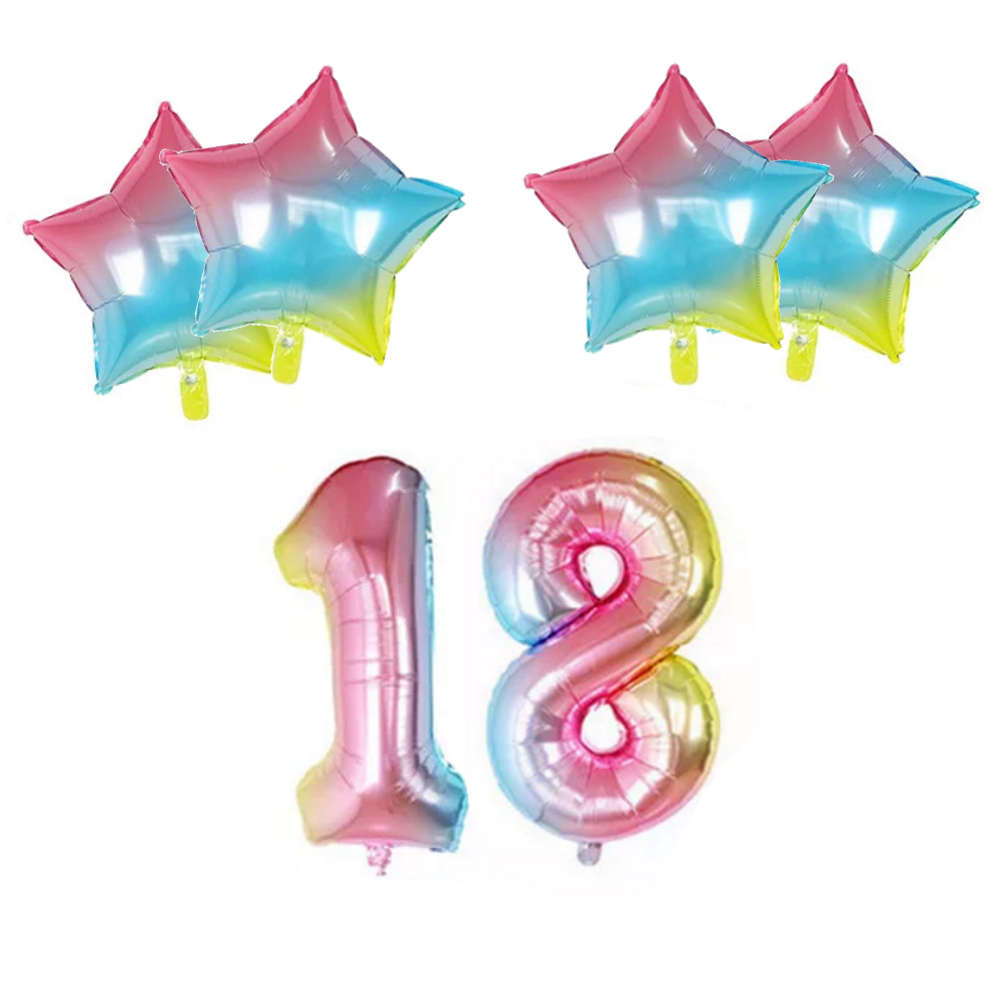 Number & Star Foil Balloons - Rainbow - Party Balloons from . at DoggyTopia