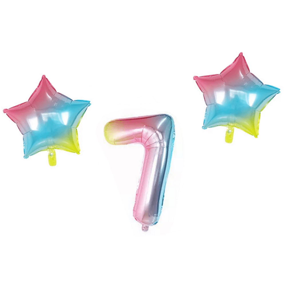 Number & Star Foil Balloons - Rainbow - Party Balloons from . at DoggyTopia