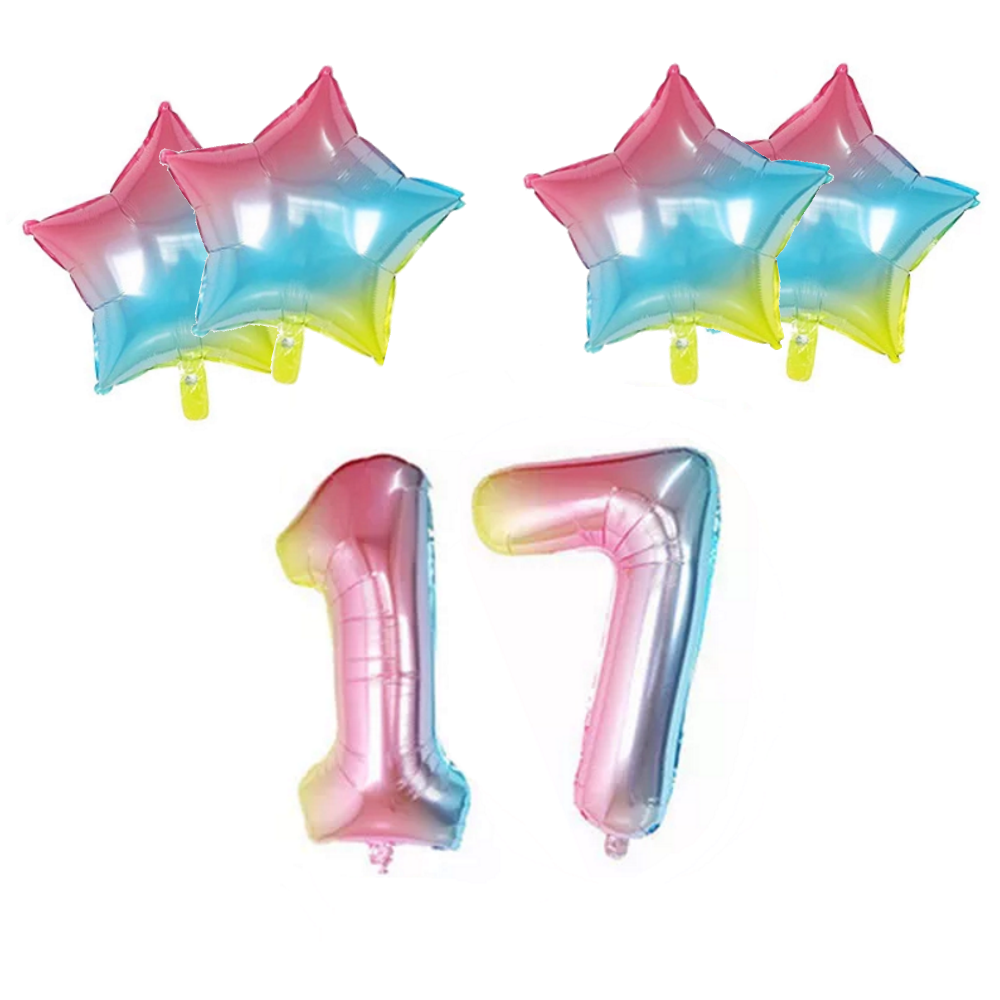 Number & Star Foil Balloons - Rainbow - Party Balloons from . at DoggyTopia