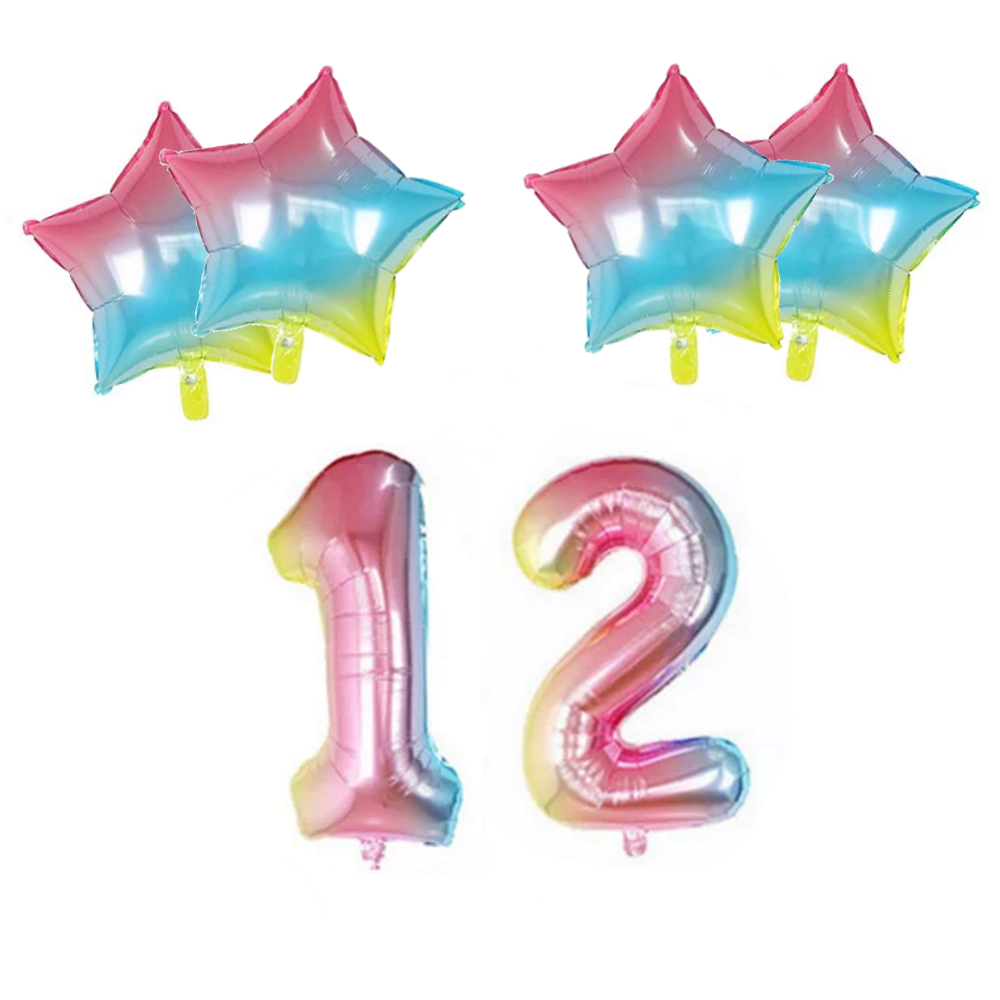 Number & Star Foil Balloons - Rainbow - Party Balloons from . at DoggyTopia