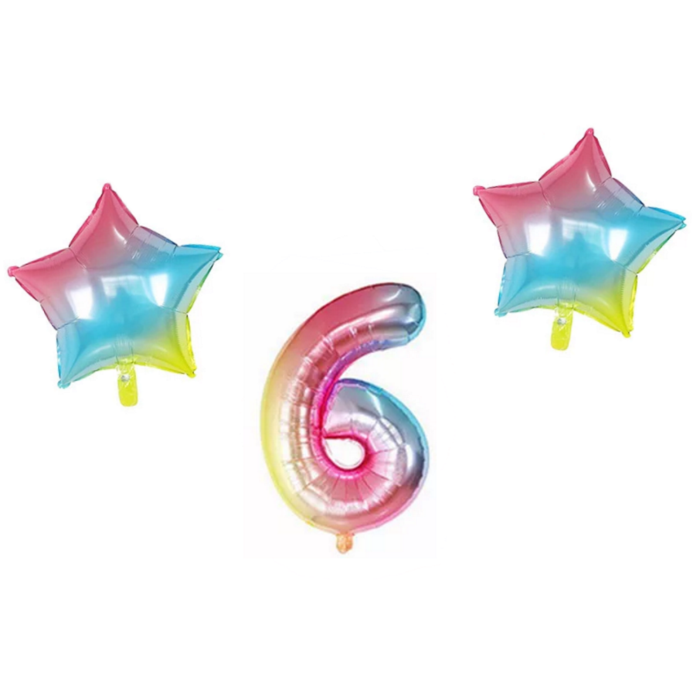 Number & Star Foil Balloons - Rainbow - Party Balloons from . at DoggyTopia