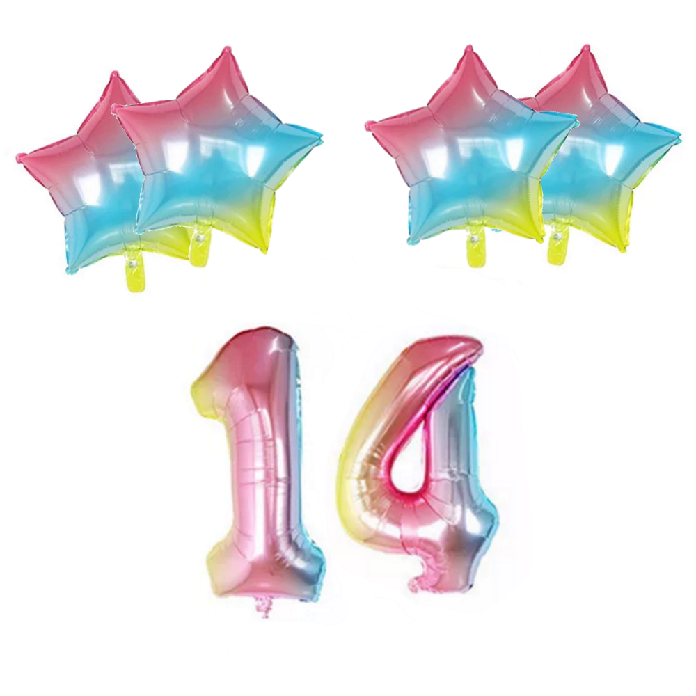 Number & Star Foil Balloons - Rainbow - Party Balloons from . at DoggyTopia