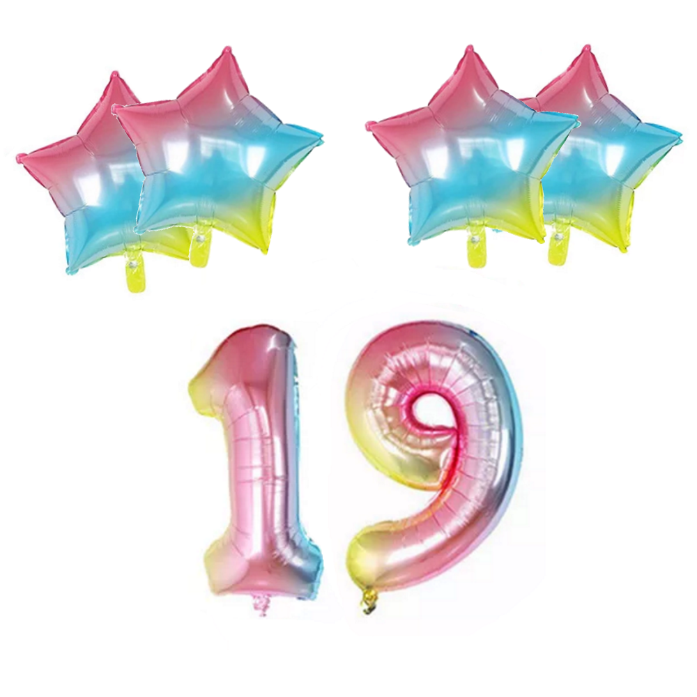 Number & Star Foil Balloons - Rainbow - Party Balloons from . at DoggyTopia