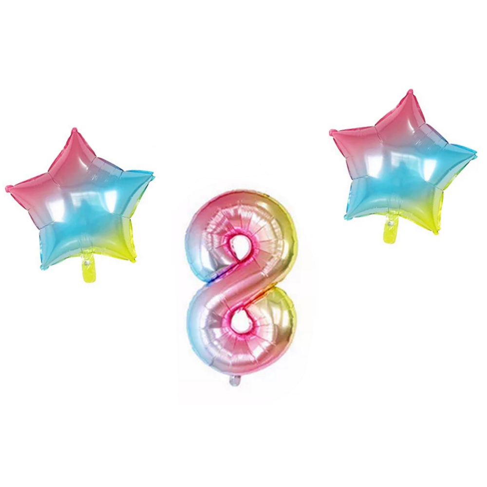 Number & Star Foil Balloons - Rainbow - Party Balloons from . at DoggyTopia
