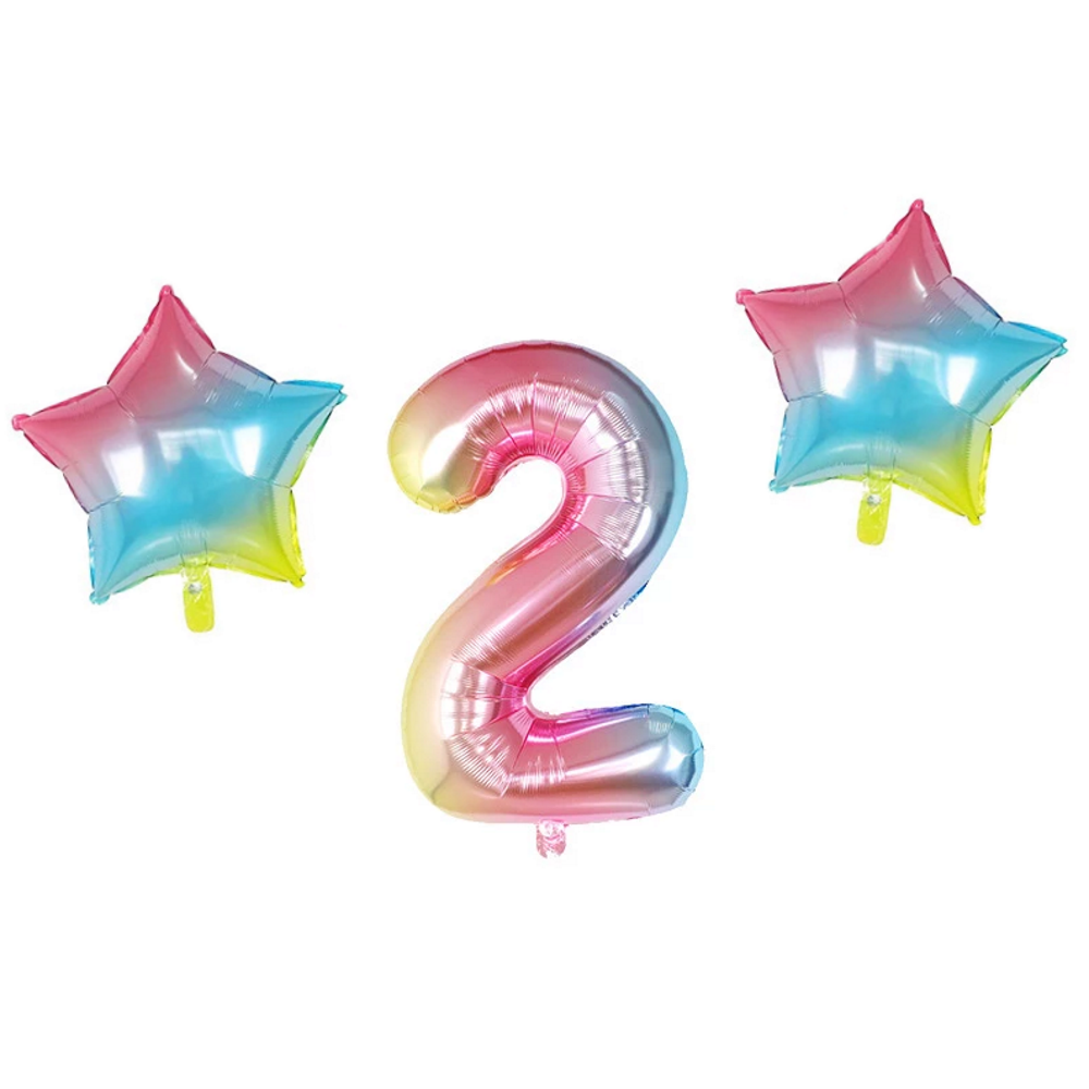 Number & Star Foil Balloons - Rainbow - Party Balloons from . at DoggyTopia