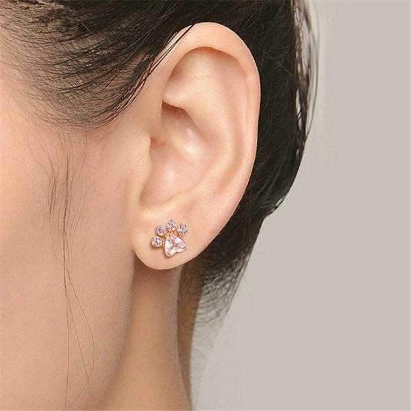 Paw Rose Quartz Stud Earrings - Earrings from . at DoggyTopia